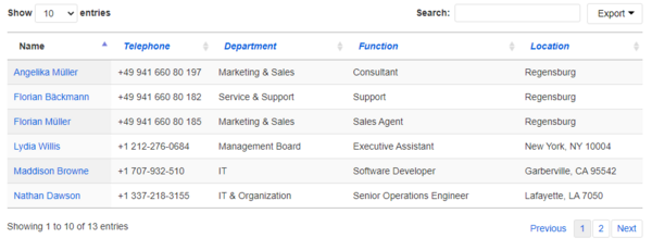 Screenshot employee directory