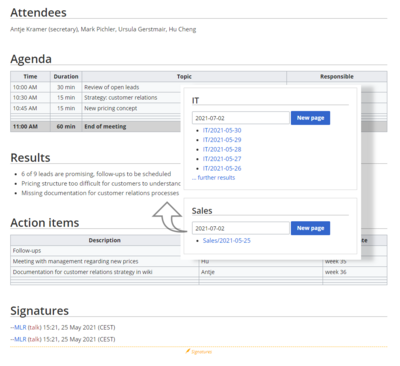 Screenshot of a meeting minutes template